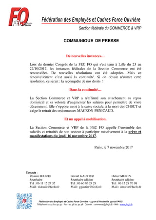 Fédération des Employés et Cadres Force Ouvrière – 54 rue d’Hauteville 75010 PARIS
Téléphone : 01.48.01.91.32 - Fax : 01.4...