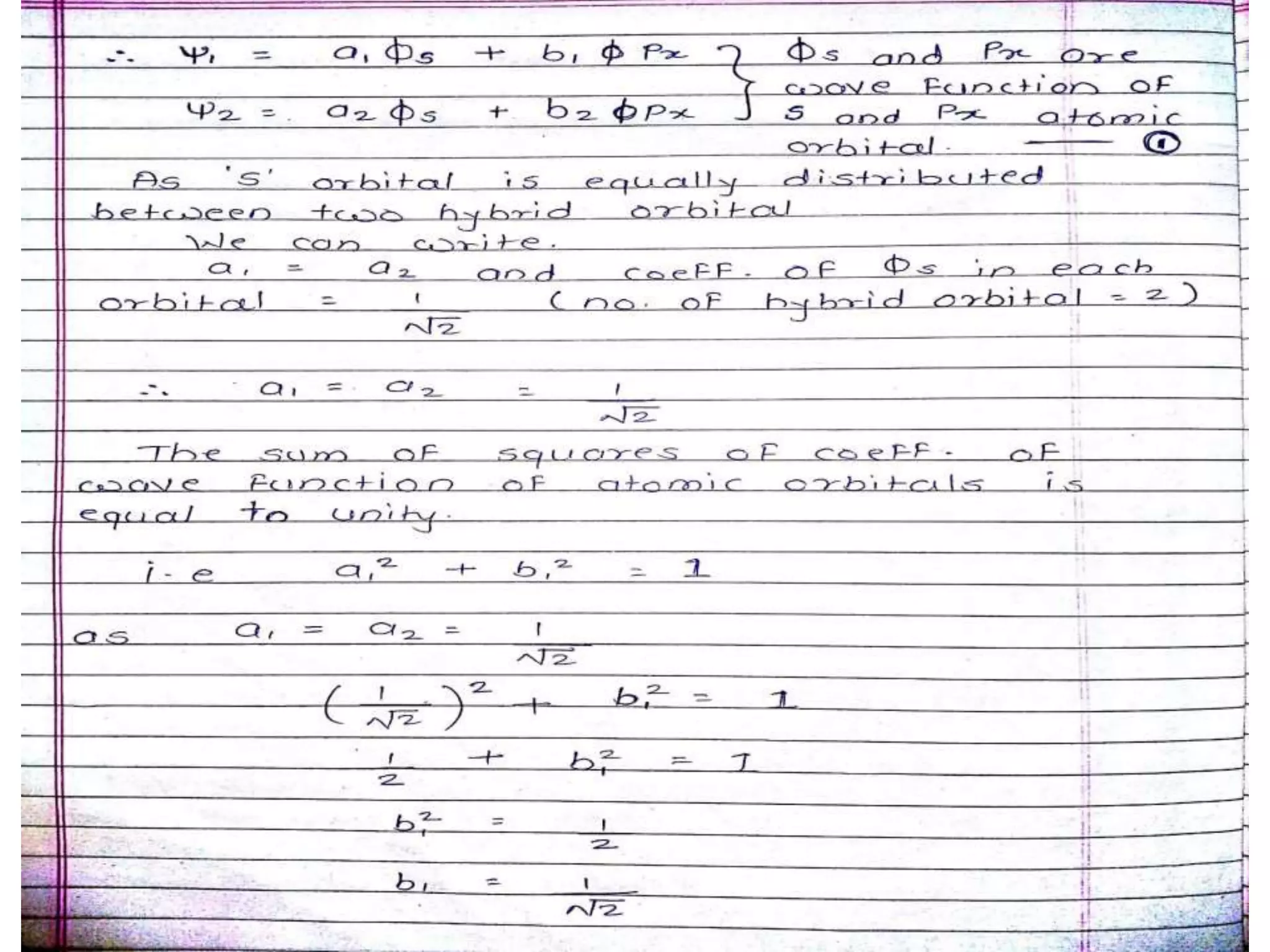HYBRIDISATION : Derivation Of Wave Function For The Following Orbital ...