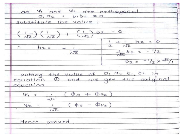 HYBRIDISATION : Derivation Of Wave Function For The Following Orbital ...