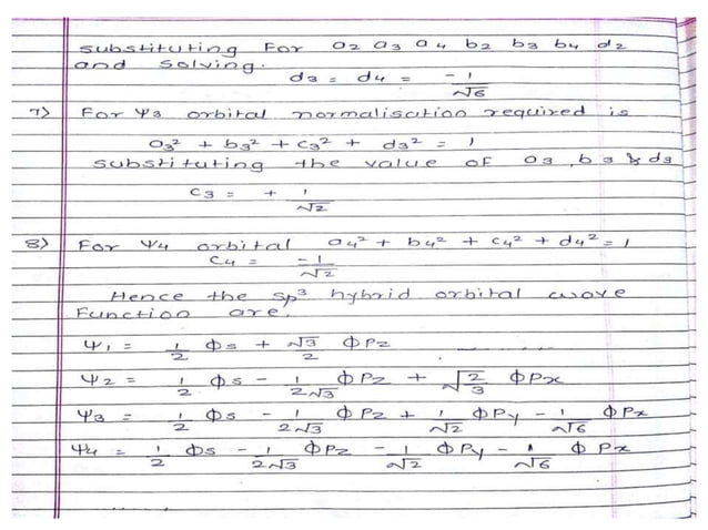 HYBRIDISATION : Derivation Of Wave Function For The Following Orbital ...