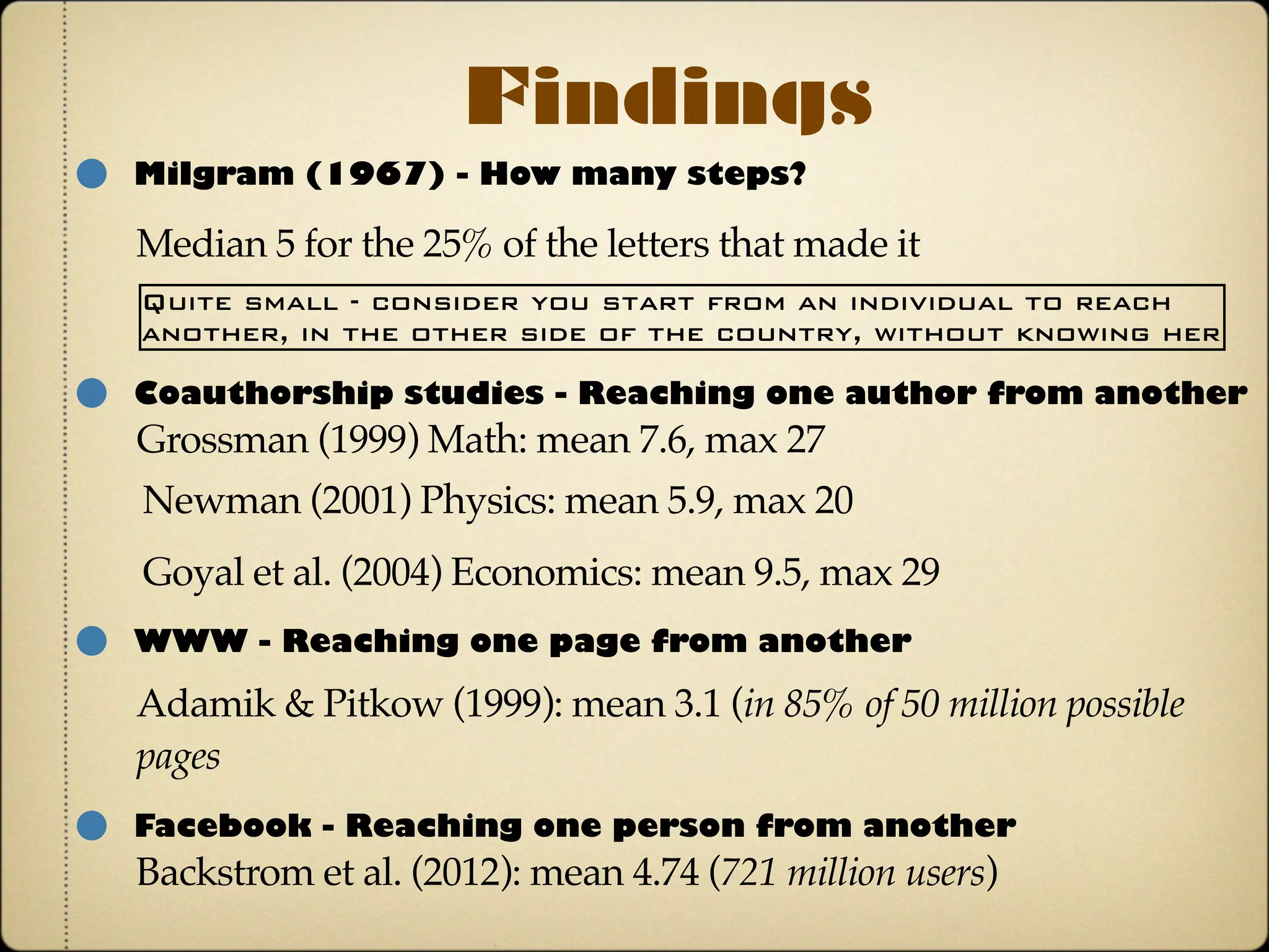 Illustration
This is not a component: player 1 is left out
1
2
3 4
5 10
6
7 8
9
1
2
3 4
5 10
6
7 8
9
This is a network with 4 components
 