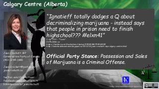 http://unschedulecannabis.blogspot.ca 
Calgary Centre (Alberta) 
Joan Crockatt, MP 
Conservative Party of Canada 
(403) 24...