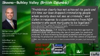http://unschedulecannabis.blogspot.ca 
Skeena—Bulkley Valley (British Columbia) 
Nathan Cullen, MP 
New Democratic Party o...