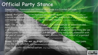 http://unschedulecannabis.blogspot.ca 
Official Party Stance 
Conservative: Possession and Sales of Marijuana is a Crimina...