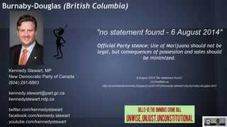 http://unschedulecannabis.blogspot.ca
Kennedy Stewart, MP
New Democratic Party of Canada
(604) 291-8863
kennedy.stewart@pa...