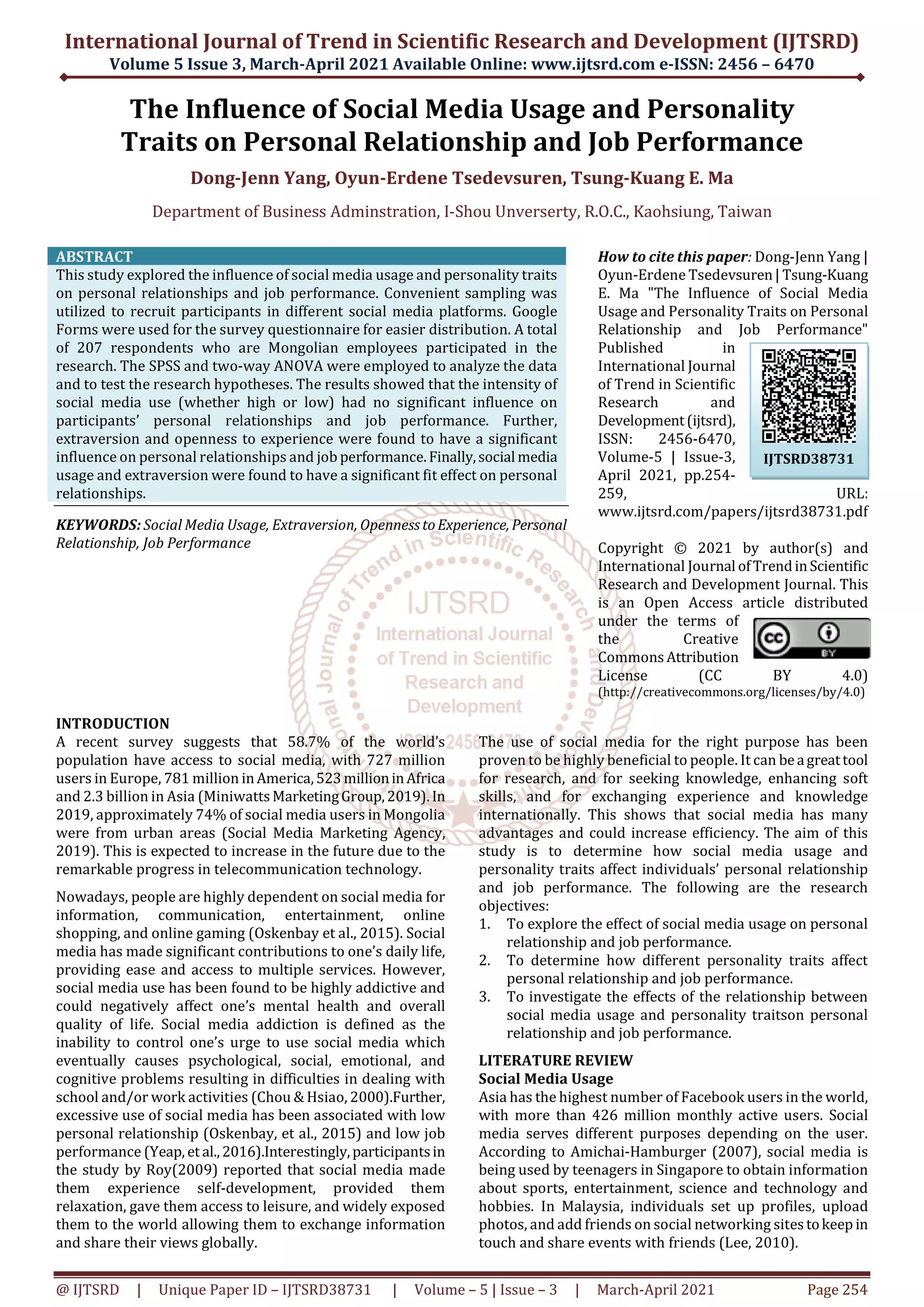 The Influence of Social Media Usage and Personality Traits on Personal ...