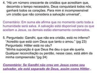 5
10 IDEAIS DE DEUS PARA OS SEUS FILHOS
1) 1.2 Sermos alegres; uma característica do cristão.
Agir como cristão traz dificuldade, mas não
perder de vista a finalidade mais adiante.
2) 1.6-8 Sermos convictos;
A firmeza cristã se respalda na fé (1Co 15.58)
3) 1.9-11 Sermos livres do materialismo;
Aceitar de Deus as coisas que não se pode mudar
(1Co 15.10 “Mas, pela graça de Deus, sou o que
sou.”). Quem está bem hoje pode amanhã não estar.
Não supervalorizar o possuir coisas, mas priorizar as
coisas espirituais. Jesus já ensinava isto (Mt 6.33).
 