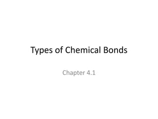 Types of Chemical Bonds
Chapter 4.1
 