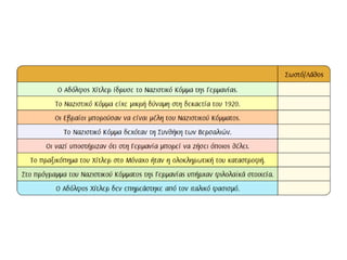  Ποια χαρακτηριστικά είχαν οι άνθρωποι που δεν υπάκουσαν;
Και η απάντηση τόσο απλή και μεγαλειώδης: Η κριτική ικανότητα
είναι το μόνο μας όπλο ενάντια στις δυνάμεις της υπακοής και της
συμμόρφωσης. Η ικανότητά μας δηλαδή να σκεπτόμαστε, να
αξιολογούμε, να προβληματιζόμαστε, να στοχαζόμαστε να
αμφισβητούμε , να ρωτάμε γιατί….
Πηγή: Κατερίνα Μπρεντάνου
 