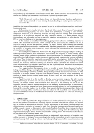 Student perception of online learning activities during COVID-19 ...
