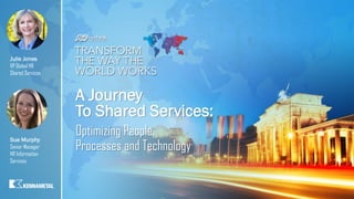 A Journey
To Shared Services:
Optimizing People,
Processes and Technology
Julie Jones
VP Global HR
Shared Services
Sue Murphy
Senior Manager
HR Information
Services
 