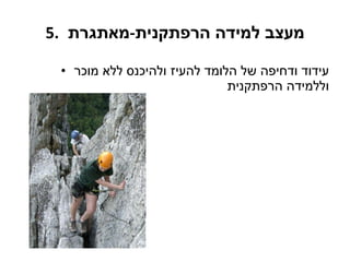 5.  מעצב למידה הרפתקנית - מאתגרת  עידוד ודחיפה של הלומד להעיז ולהיכנס ללא מוכר וללמידה הרפתקנית 