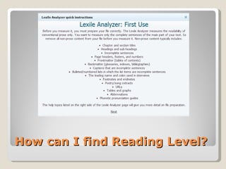 How can I find Reading Level? 