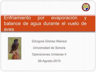 Góngora Gómez Marisol
Universidad de Sonora
Operaciones Unitarias II
26-Agosto-2015
Enfriamiento por evaporación y
balance de agua durante el vuelo de
aves
 