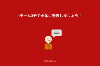 発表 20min
1チーム3分で全体に発表しましょう！
 