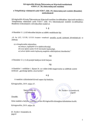 Kővágószőlős Község Képviselő-testületének 4/2019. (V.28.) számú önkormányzati rendelete