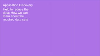Application Discovery
Help to reduce the
data: How we can
learn about the
required data sets
 