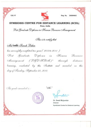 SCDL PGDHRM Certificate