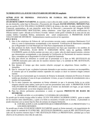 NUMERO ONCE (11) JUICIO VOLUNTARIO DE DIVORCIO ampliado
SEÑOR JUEZ DE PRIMERA INSTANCIA DE FAMILIA DEL DEPARTAMENTO DE
GUA...