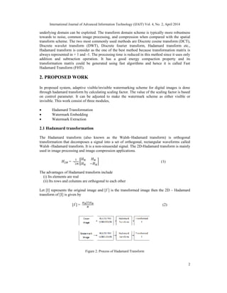 AN ADAPTIVE WATERMARKING PROCESS IN HADAMARD TRANSFORM | PDF