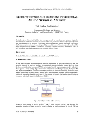 Security Attacks and Solutions in Vehicular Ad Hoc Networks: A Survey | PDF