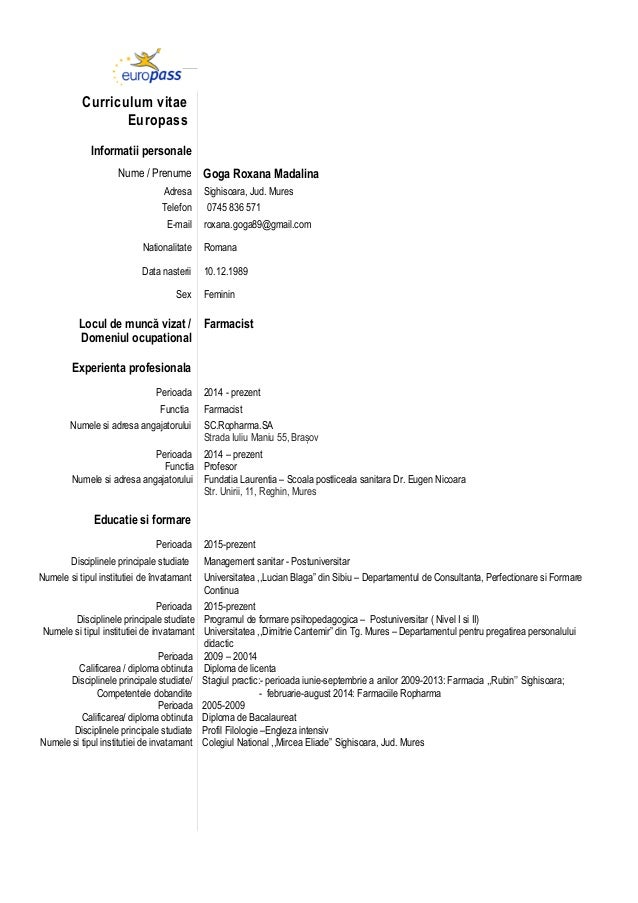 Model Cv Europass Romana Pdf