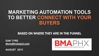 MARKETING AUTOMATION TOOLS
TO BETTER CONNECT WITH YOUR
BUYERS
BASED ON WHERE THEY ARE IN THE FUNNEL
DAN TYRE
dtyre@hubspot.com
AUGUST 2015
 