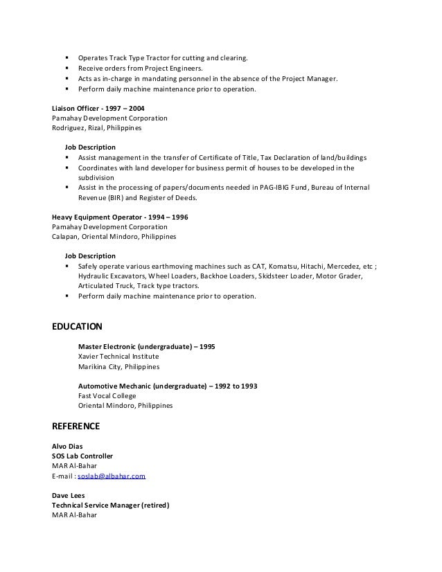 heavy equipment resume