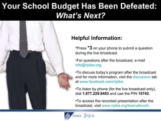 Your School Budget Has Been Defeated:   What’s Next? ,[object Object],[object Object],[object Object],[object Object],[object Object],Helpful Information: 