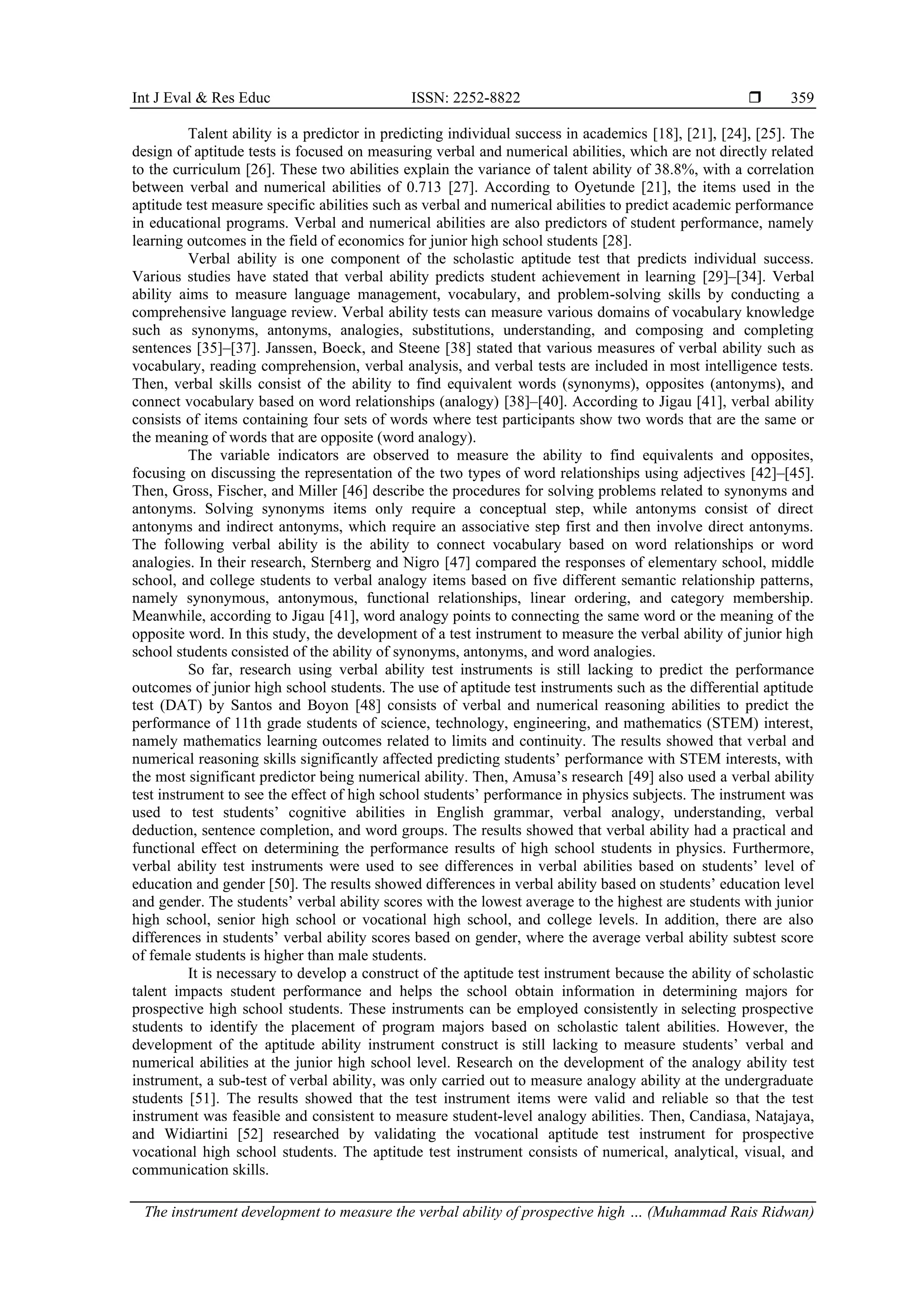 The instrument development to measure the verbal ability of prospective ...