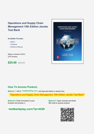 Comprehensive Test Bank for Operations and Supply Chain Management 15th ...