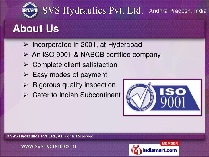 SVS Hydraulics Pvt Ltd. Andhra Pradesh India