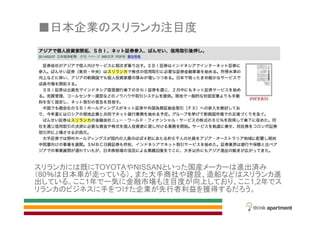 既 TOYOTA NISSAN 国産 進出済
80 日本車 走 大手商社 建設 造船 進
出 1年 一気 金融市場 注目度 向上 1,2年
手 企業 先行者利益 獲得
日本企業 注目度
 