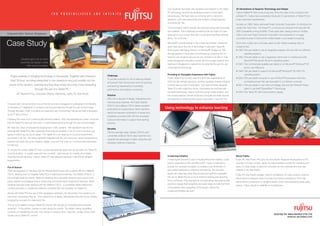 Challenge
To provide a solution for the m-learning initiative
at Crescent Girls’ School and meet the teaching
and learning requirements of portability,
performance and wireless connectivity.
Solution
With over a decade of design, engineering and
manufacturing expertise, the Fujitsu Stylistic
ST5010 and LifeBook T3010 deliver excellent
productivity and performance. Both machines
deliver the required combination of power and
portability to provide CGS with the necessary
tools and information to support their learning
activities.
Benefits
The thin-and-light slate, Stylistic ST5010 and
convertible LifeBook T3010 allow teachers and
students the advantage of highly interactive and
illustrative methods of learning.
Students get to do so much
more than just typing or what
they can do on paper.
“Fujitsu believes in bringing technology to the people. Together with Crescent
Girls’ School, we bring interactivity to the classroom and put mobility into the
hands of the student. Learning and teaching simply becomes more interesting
through the use of a Tablet PC.”
Mr. Raymond Foo, Associate Director, Marketing, Fujitsu PC Asia Pacific
Crescent Girls’ School (CGS) is one of the first schools in Singapore to participate in the Ministry
of Education’s IT Masterplan to enhance teaching and learning through the use of technology.
Through the years, CGS’ innovative and extensive use of technology has earned itself a reputation
as an IT demo school.
Following the onset of its m-learning @ Crescent initiative, CGS has evaluated and been convinced
that the Tablet PC best suit their vision of personalised learning through the use of technologies.
Mr. Gary Tan, Dean of Educational Development, CGS, explains, “We decided to tap into the
potential that Tablet PCs offer, especially when it allows students to do so much more than just
typing or what they can do on paper.” The Tablet PC is an ideal tool in a school environment,
according to Mr. Tan, "Its inking capability integrated with the rich resources custom-developed by
teachers and web resources created a digital curriculum that suits our constructionist philosophy
for learning."
To choose the correct Tablet PC was no easy feat because apart from functionality, the Tablet PC
must be durable - to sustain wear and tear, portable – light enough for mobility, and reliable –
requiring minimal servicing. Fujitsu’s Tablet PC was selected because it met all their stringent
requirements.
Fun @ School
CGS has equipped 37 teachers with the Stylistic ST5010 and 355 students with the LifeBook
T3010, allowing them to integrate Tablet PCs in teaching and learning. The Stylistic ST5010, a
thin-and-light slate form factor Tablet PC featuring rich multimedia functions and a quick touch
panel, delivers unsurpassed level of productivity and performance required by teachers. Whilst
students have also been learning with the LifeBook T3010 - a convertible Tablet offering the
comfort and ease of a traditional notebook combined with the versatility of a Tablet PC.
Armed with Tablet PCs the size of their geography textbooks, the Secondary One students can
carry them everywhere they go - from classrooms, to library, laboratories and even home, thereby
bringing the concept of m-learning to life.
“It is so much easier to bring a Tablet PC around. We can get our homework done anytime,
anywhere - in the garden, canteen or even along the corridor. The tablet’s inking capabilities
converts our handwriting into text, thus saving us precious time,” says Ms. Jocelyn Chua, CGS
student and a Tablet PC convert.
Case Study
Crescent Girls' School, Singapore
“Our students have been very receptive and adaptive to the Tablet
PC technology and this has facilitated access to information
tremendously. We have seen an immense shift in classroom
dynamics, with more interactivity and student-centred learning,”
comments Mr. Tan.
“Communication within classes has improved along with productivity
and creativity. This is definitely something that we might not have
achieved in such a short time with conventional teaching methods
alone,” he continues.
Microsoft®, another partner in the m-learning initiative, shares the
same view about the role of technology in education. Says Mr.
Andy Zupsic, Managing Director for Microsoft® Singapore, “We
strongly believe in the power of technology as a learning tool for
teachers and students and we are very excited to be able to help
shape Singapore’s education scene, and encourage students and
teachers in Singapore to realise their full potential through the use
of educational technology.”
Providing an Enjoyable Experience with Fujitsu
Fujitsu Tablet PCs not only serve the technical requirements of
CGS but also elevate learning to another paradigm thereby bringing
a whole new concept to education. “Our ergonomically designed
Tablet PCs with a light form factor, long battery life enriched with
the latest technology, cater to both the young mobile student, and
the modern teacher. We will continue to innovate and help schools
and teachers to enhance their cause in education,” says Mr. Foo.
m-learning Initiative
m-learning @ Crescent is part of the BackPack.Net initiative, a pilot
project supported by iDA and Microsoft®. Fujitsu is selected to
provide the hardware foundation to enable a new dimension of
pen-based interactivity in teaching and learning. The process
began two years ago when the principal and teachers evaluated
the use of Tablet PCs as a tool to enhance learning and teaching.
Once convinced, they arranged for focused group discussions with
parents to gauge their receptivity and were happy to note that most
of the parents were supportive of the project. Hence the
m-learning initiative was born.
22 Generations of Superior Technology and Design
Fujitsu’s Tablet PC has come a long way. Since the days of the company’s first
portable PC, Fujitsu has successfully introduced 22 generations of Tablet PCs to
meet customers’ requirements.
As early as 1989, Fujitsu partnered Poqet Computer Corporation, to introduce the
world’s first hand-held - the Poqet PC, a one-pound computer that was fully MS-
DOS compatible running at 8MHz. Three years later, seeing a trend in mobility,
Fujitsu took over Poqet Computer Corporation and embarked on a hugely
successful journey to become the market leader in pen-based computing.
Since then, Fujitsu has continually rolled out pen tablets boasting many of
industry’s first:
• 1993: First pen tablet to use an integrated wireless LAN and offer four different
operating systems.
• 1994: First pen tablet to use a magnesium frame and co-molding and offer
Microsoft® Windows® 95 as its operating system.
• 1997: First commercially available pen tablet to run Microsoft® Windows® NT
and to use USB ports.
• 1999: First pen tablet to support the Microsoft® Windows® CE H/PC Pro
operating system.
• 2000: First pen tablet computer to use a Pentium® III processor and have
processing power that was equivalent to a notebook computer.
• 2001: First pen tablet to use Ultra Low Voltage chip and first Pentium® III pen
tablet to use Intel® SpeedStep™ Technology.
• 2003: First Tablet PC with indoor/outdoor display.
FUJITSU PC ASIA PACIFIC PTE LTD
www.pc-ap.fujitsu.com
About Fujitsu
Fujitsu PC Asia Pacific Pte Ltd is the Asia Pacific Regional Headquarters for PC
business of Fujitsu Limited, Japan. Its responsibilities include the marketing and
sales of a wide range of personal computers for the corporate and end-user
markets in the Asia Pacific.
Fujitsu PC Asia Pacific pledges “Built-In Confidence” for every product under its
brand name to reassure users of product and service excellence. From high
performance components to stringent quality control and professional after-sales
service, Fujitsu stands for reliability and satisfaction.
Using technology to enhance learning
 