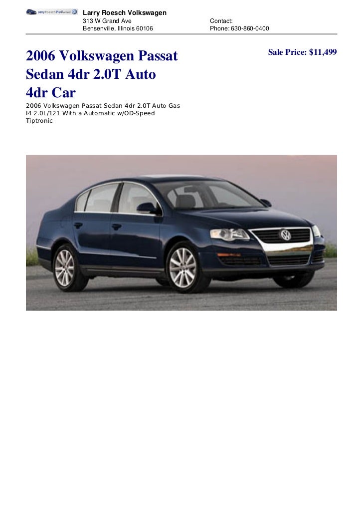 2006 Volkswagen Passat Sedan - Larry Roesch Volkswagen ...