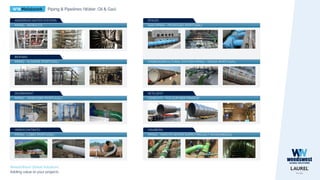WWMetalwork Piping & Pipelines (Water, Oil & Gas)
WeedsWest Global Solutions
Adding value to your projects
PIPING - MOROCCO
ANDERSON WATER SYSTEMS
PIPING - LÓBIO (PORTUGAL)
HIDROCONTRATO
PIPING - MAPUTO WATER SUPPLY PROJECT (MOZAMBIQUE)
VISABEIRA
CONDUITS - FOS SUR MER (FRANCE)
SETILGEST
EFACEC
DAM PIPING - PEDROGÃO (PORTUGAL)
HYDROAGRICULTURAL STATION PIPING - ORADA (PORTUGAL)
PIPING - ASSEICEIRA (PORTUGAL)
DEGREMONT
PIPING - ALGARVE (PORTUGAL)
BIOFARO
 