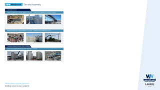 WWMetalwork On-site Assembly
WeedsWest Global Solutions
Adding value to your projects
DEGREMONT
WASTEWATER TREATMENT PLANT - CASTELO BRANCO (PORTUGAL)
WASTEWATER TREATMENT PLANT - MEDIOUNA (MOROCCO)
LDX 2101 DENSADEG 6,5M² INSTALLATION
ONDEO INDUSTRIAL SOLUTIONS
 