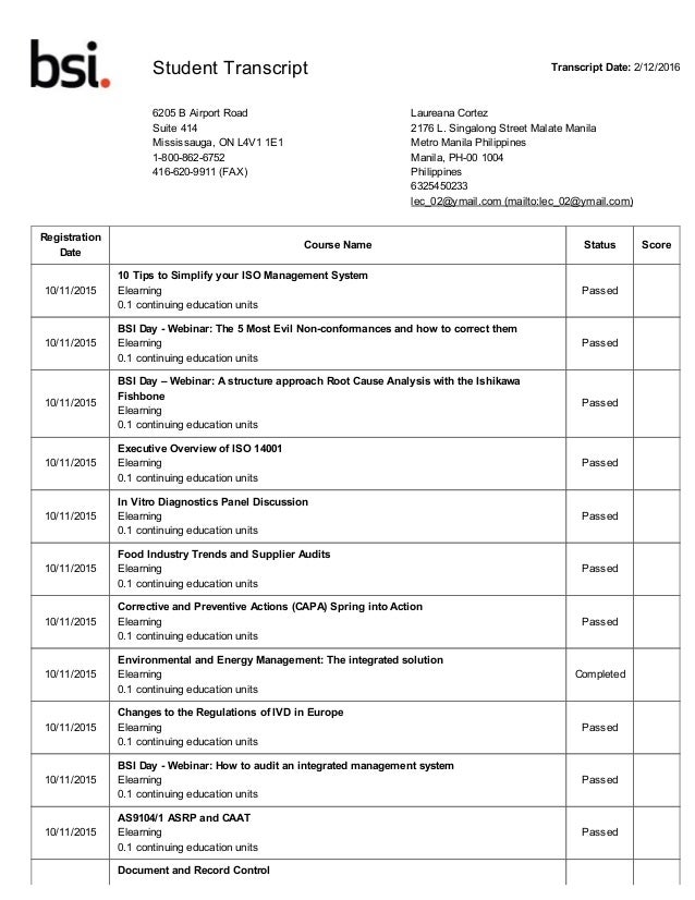 student transcript