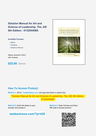 Comprehensive Solution Manual for The Art and Science of Leadership ...