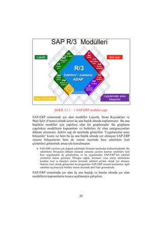 22
ŞEKİL I.2.1 – 1 SAP-ERP modüler yapı
SAP-ERP sisteminde yer alan modüller Lojistik, İnsan Kaynakları ve
Mali İşler (Fin...