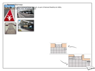 Recessed Doorways
REF:Building for Everyone: A Universal Design Approach, As part of National Disability Act (NDA),
Ireland & Inclusive Mobility, Govt. Of United Kingdom
 
