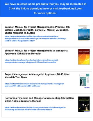 Project Management in Practice 5th Edition Meredith Solutions Manual | PDF