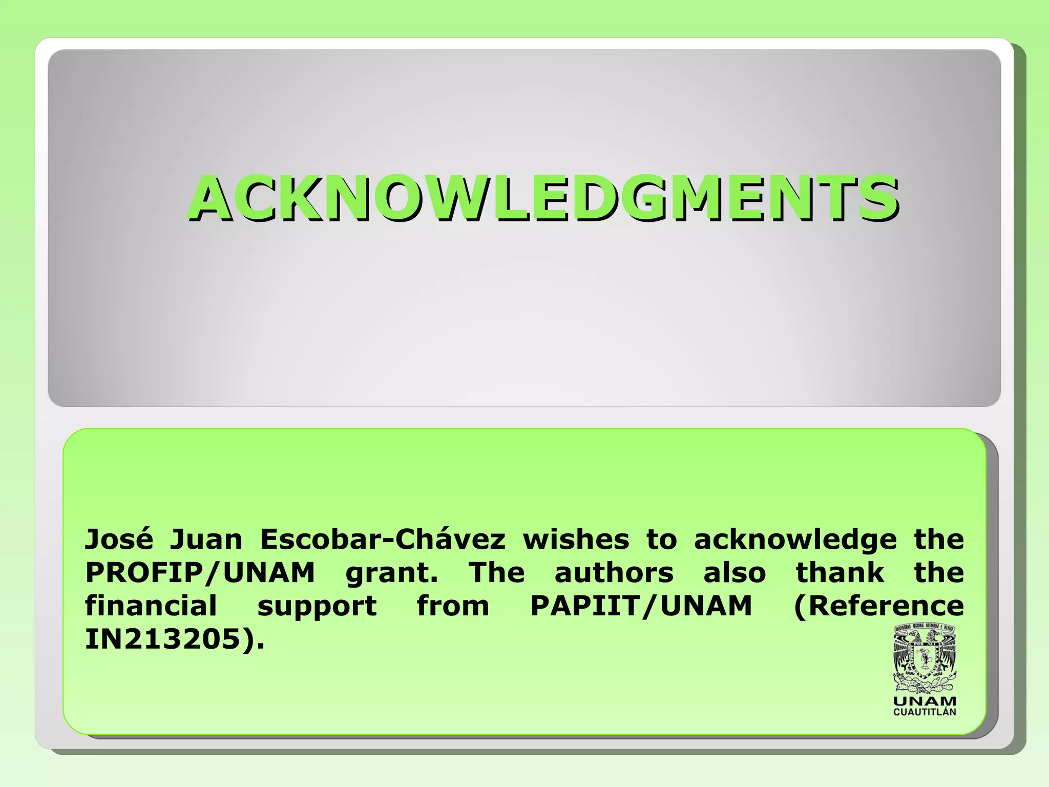ACKNOWLEDGMENTS José Juan Escobar-Chávez wishes to acknowledge   the PROFIP/UNAM grant. The authors also thank   the financial support from PAPIIT/UNAM   (Reference IN213205). 