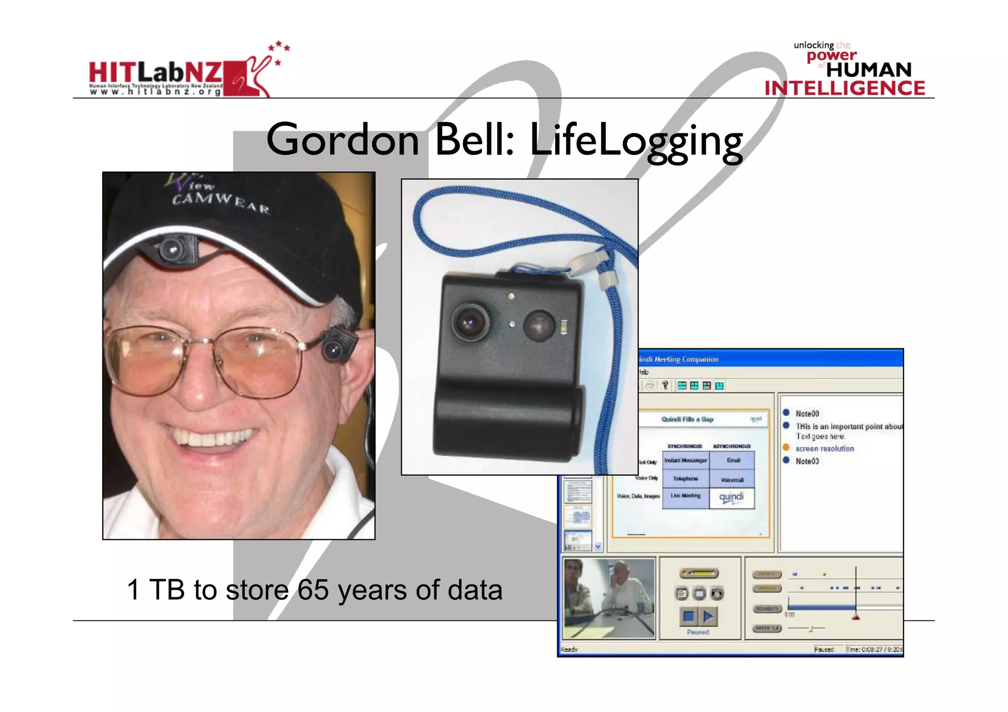 Gordon Bell: LifeLogging
1 TB to store 65 years of data
 