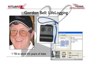 Gordon Bell: LifeLogging
1 TB to store 65 years of data
 