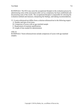 Occupational Rationale Occupational Therapy for Children 6th Edition Smith Test Bank | PDF