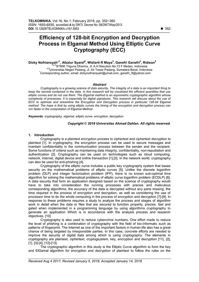 Efficiency of 128-bit Encryption and Decryption Process in Elgamal ...