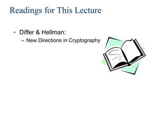 Readings for This Lecture
• Differ & Hellman:
– New Directions in Cryptography
 