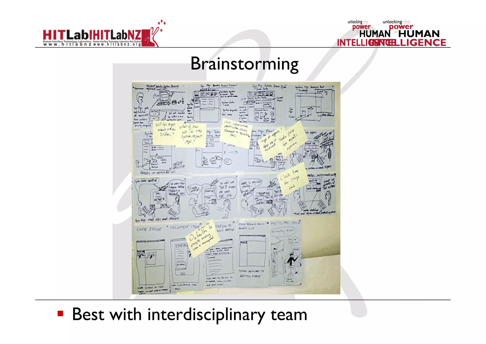 Brainstorming
  Best with interdisciplinary team
 