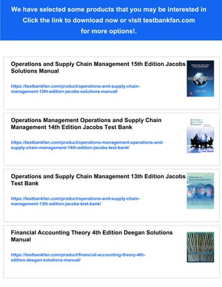 Operations and Supply Chain Management 15th Edition Jacobs Test Bank | PDF